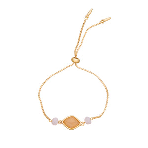 Rose Quartz & Gold Adjustable Stone and Bead Bracelet on white