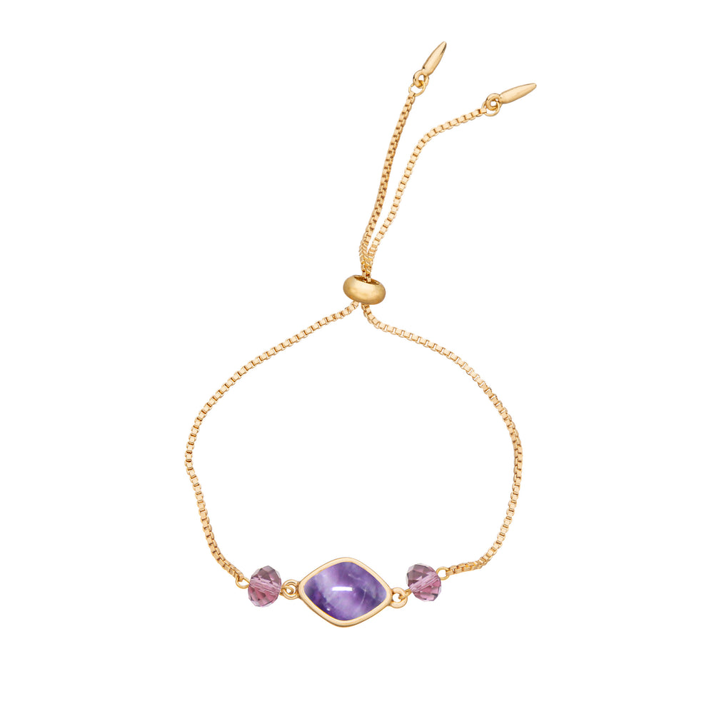 Amethyst & Gold Adjustable Stone and Bead Bracelet on white