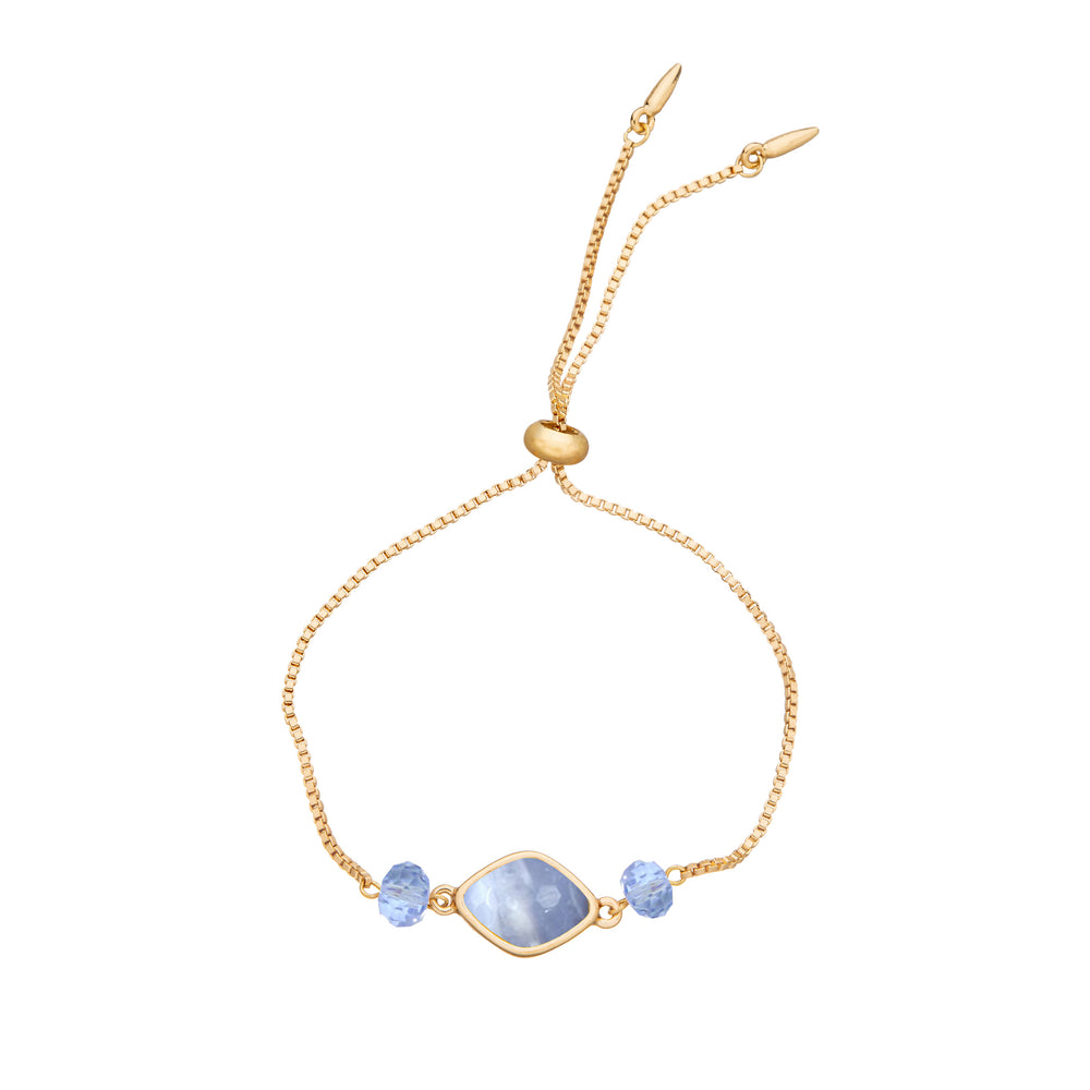 Blue Agate & Gold Adjustable Stone and Bead Bracelet on white