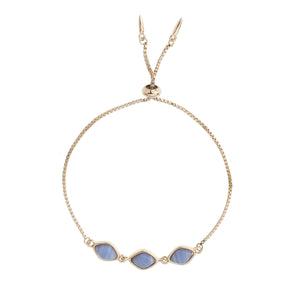 Blue Agate & Gold Adjustable Triple Gemstone Bracelet on white