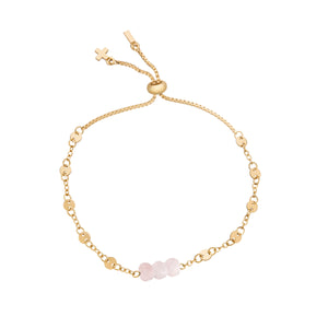 Rose Quartz & Gold Adjustable Raw Cut Mini Stones Bracelet on white
