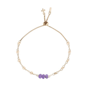 Amethyst & Gold Adjustable Raw Cut Mini Stones Bracelet on white