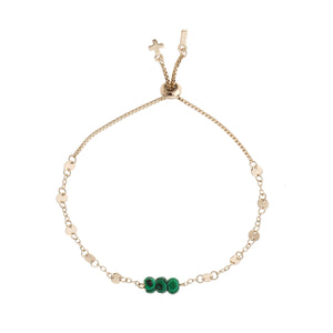 Malachite & Gold Adjustable Raw Cut Mini Stones Bracelet on white