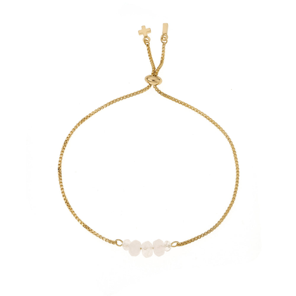 Rose Quartz & Gold Adjustable 5 Mini Stones Bracelet on white