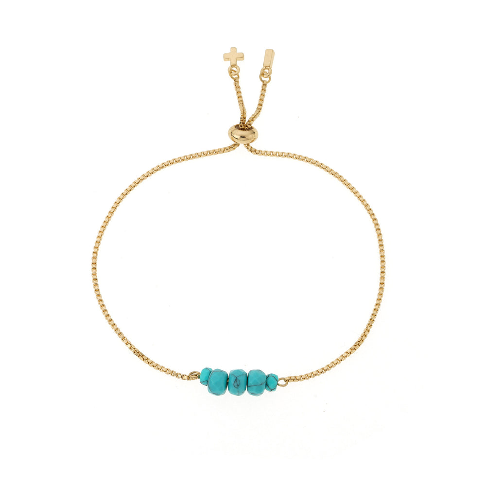 Turquoise & Gold Adjustable 5 Mini Stones Bracelet on white