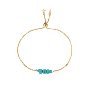 Turquoise & Gold Adjustable 5 Mini Stones Bracelet on white