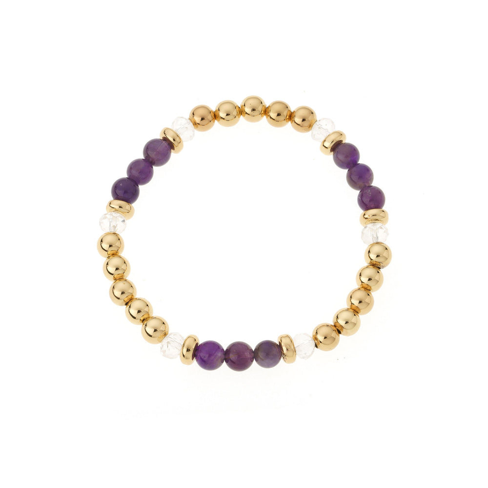 Amethyst & Gold Elastic Bead Bracelet on white