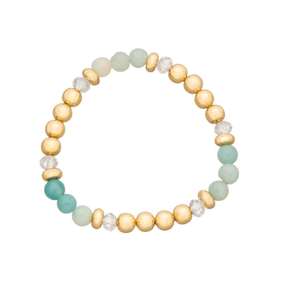 Amazonite & Gold Elastic Bead Bracelet on white