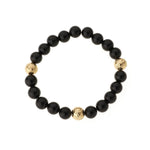 Onyx & Triple Gold Bead Elastic Bracelet