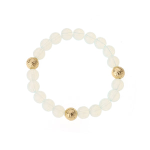 Opal & Triple Gold Bead Elastic Bracelet on white