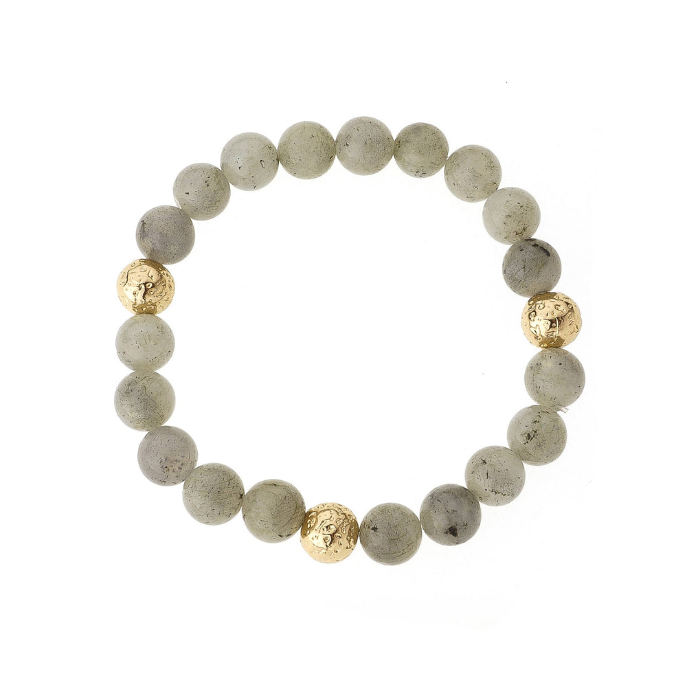 Labradorite & Triple Gold Bead Elastic Bracelet