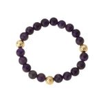 Amethyst & Triple Gold Bead Elastic Bracelet