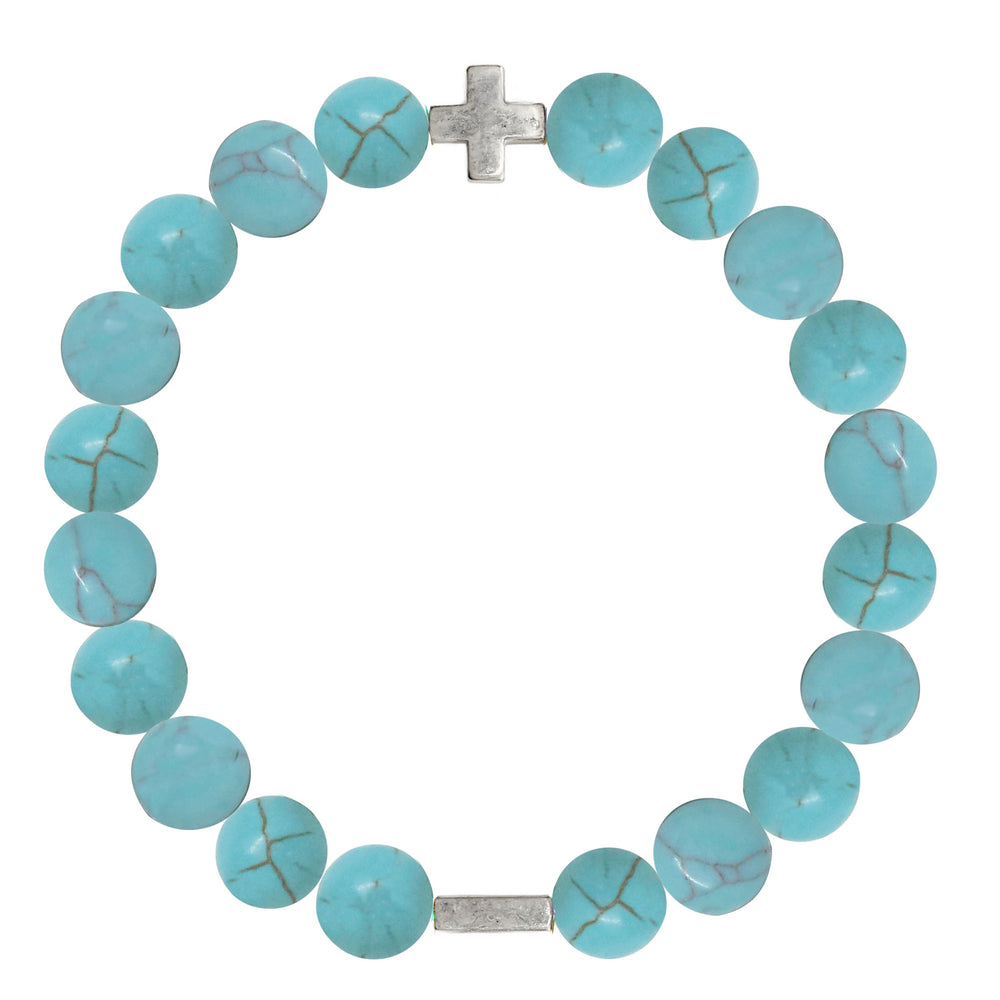Turquoise & Silver Elastic Bracelet on white