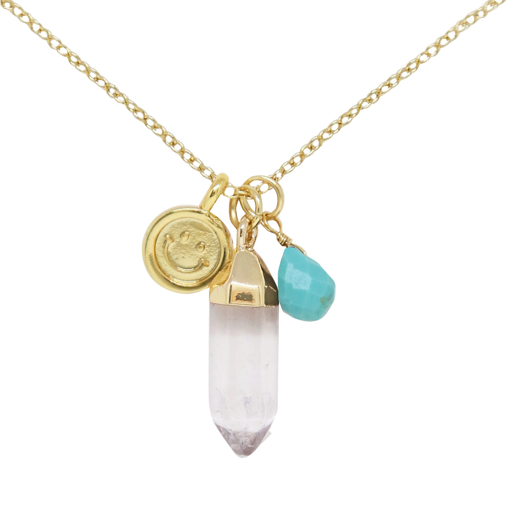 Turquoise & Gold Charm Necklace on white