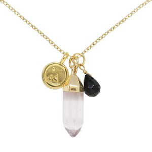 Onyx & Gold Charm Necklace on white