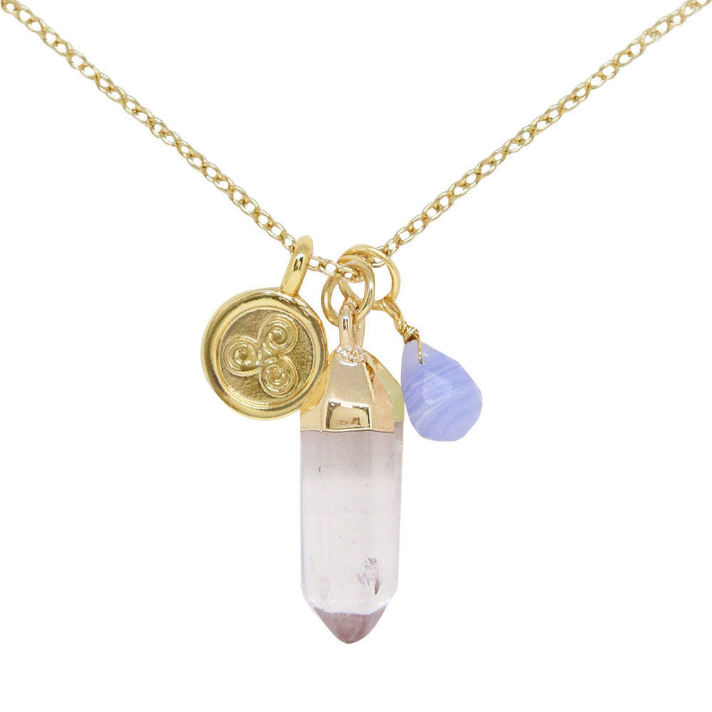 Blue Agate & Gold Charm Necklace on white