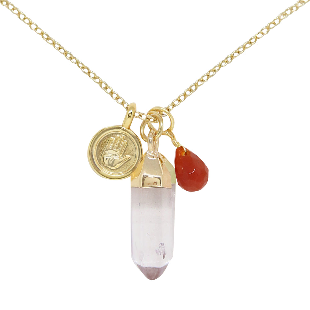 Carnelian & Gold Charm Necklace on white
