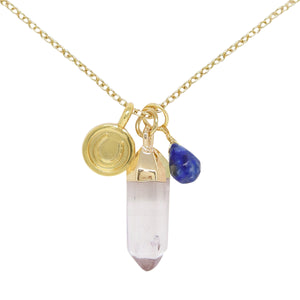 Lapis & Gold Charm Necklace on white