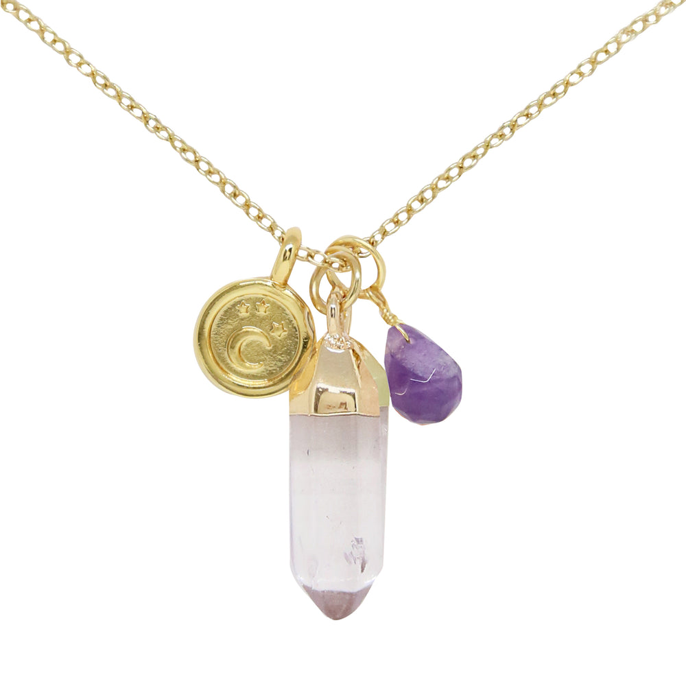 Amethyst & Gold Charm Necklace on white