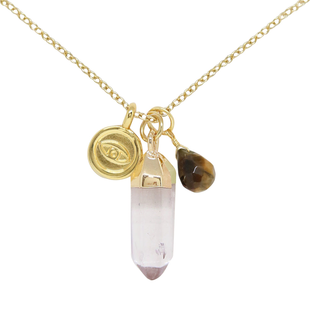 Tiger's Eye & Gold Charm Necklace on white