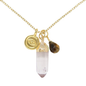 Tiger's Eye & Gold Charm Necklace on white