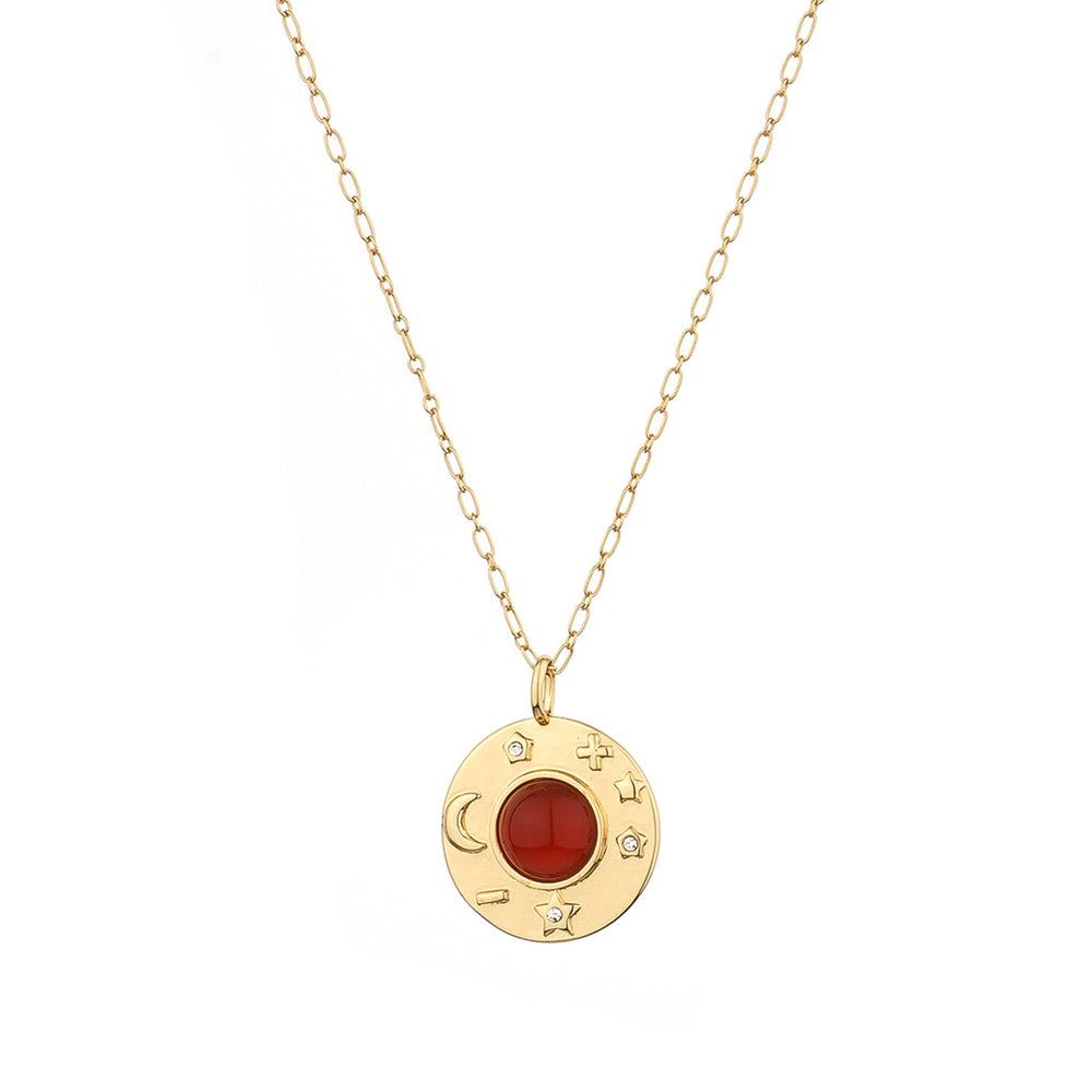 Carnelian & Gold Astronomy Circle Pendant Necklace on white