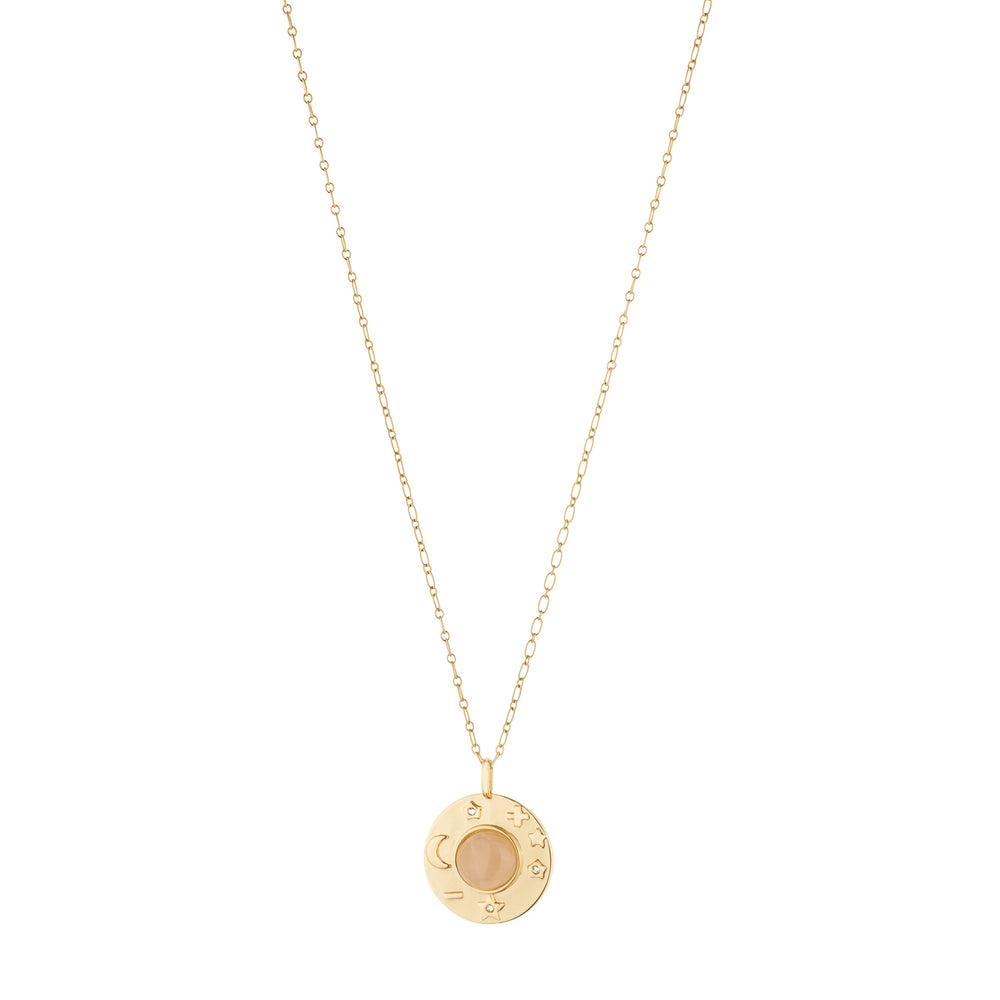 Rose Quartz & Gold Astronomy Circle Pendant Necklace