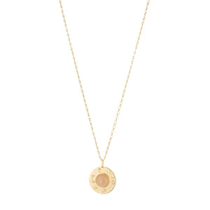 Rose Quartz & Gold Astronomy Circle Pendant Necklace on white