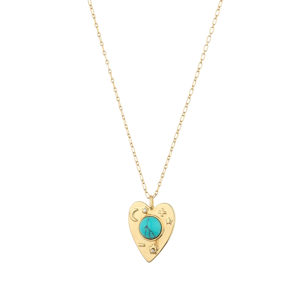 Turquoise & Gold Planchette Pendant Necklace on white