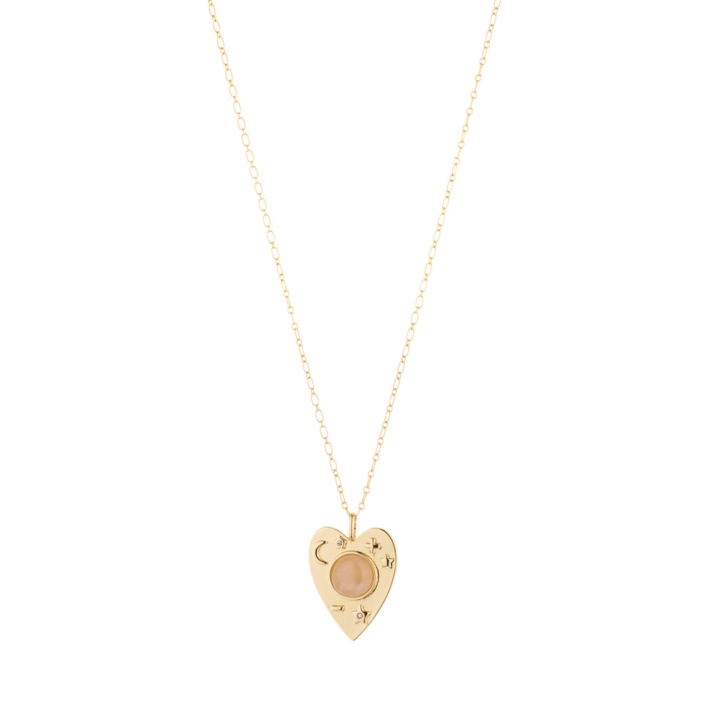 Rose Quartz & Gold Planchette Pendant Necklace on white