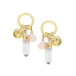 Rose Quartz & Gold Charm Earrings