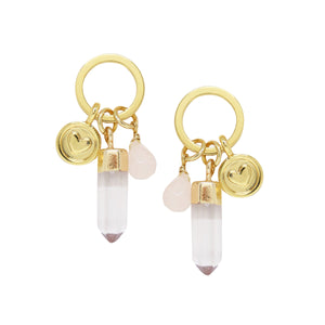 Rose Quartz & Gold Charm Earrings on white