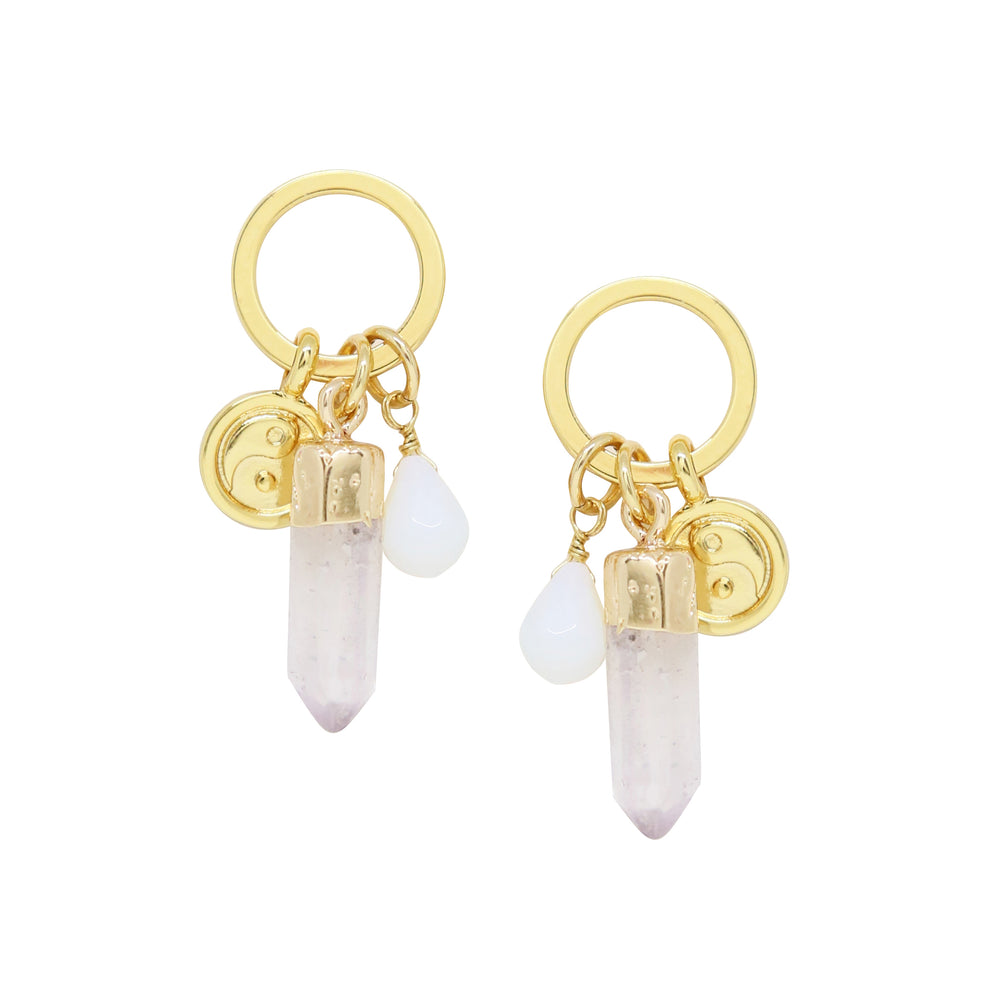 Opal & Gold Charm Earrings on white