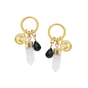 Onyx & Gold Charm Earrings on white