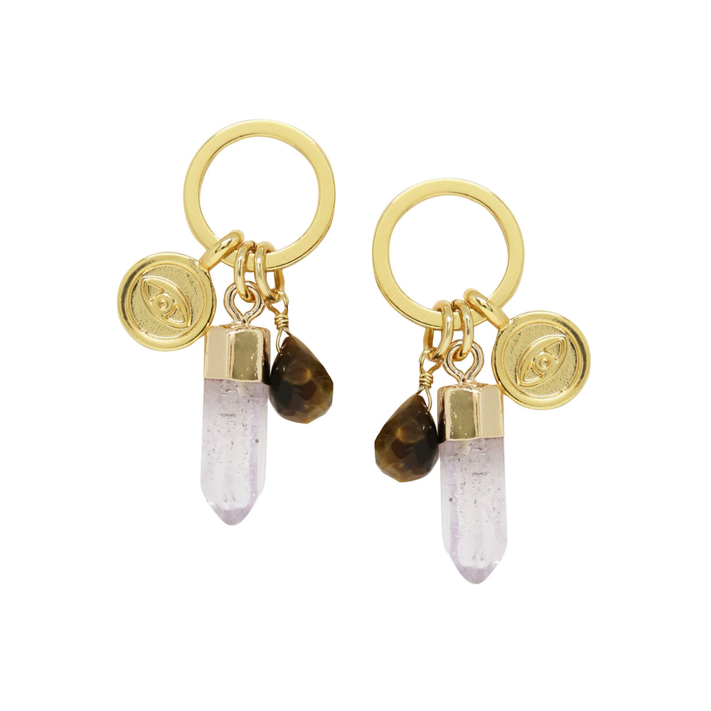 Tiger's Eye & Gold Charm Earrings on white