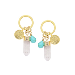 Turquoise & Gold Charm Earrings on white