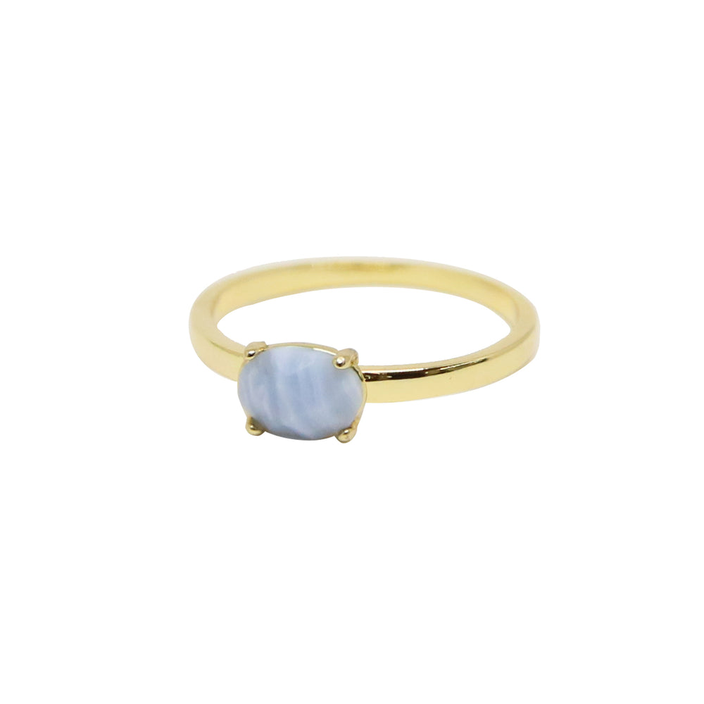 Blue Agate & Gold Stacking Stone Ring on white