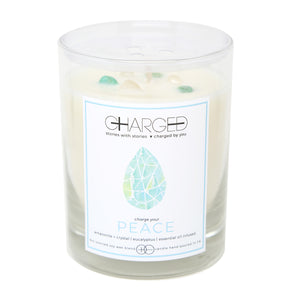 Amazonite Eucalyptus Scented Soy Candle with Crystals on white