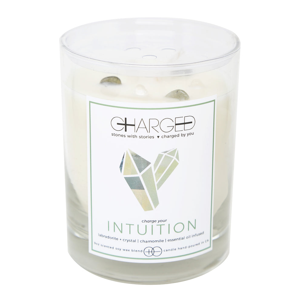 Labradorite Chamomile Scented Soy Candle with Crystals
