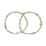 Labradorite & Gold Elastic Bracelet Set of 2