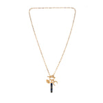 Charged Lapis Pendant and Charms Toggle Necklace on white 