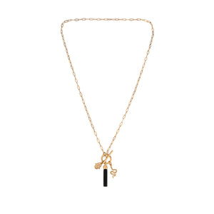 Charged Onyx Pendant and Charms Toggle Necklace on whiet