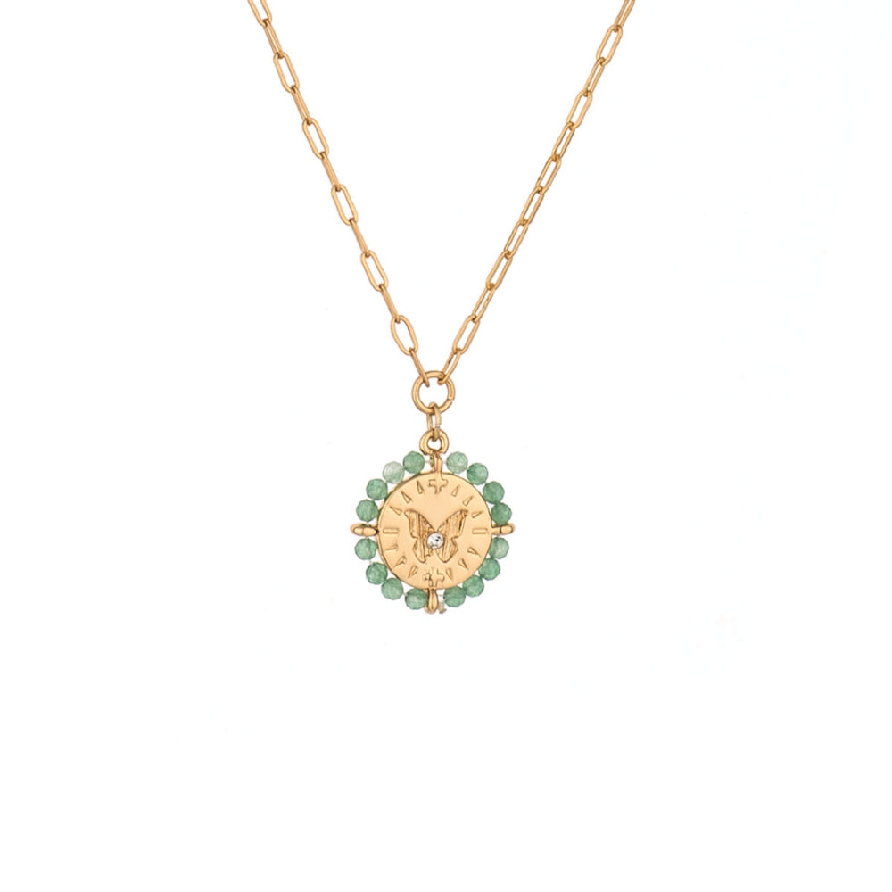 Aventurine Encircled Beaded Pendant Necklace