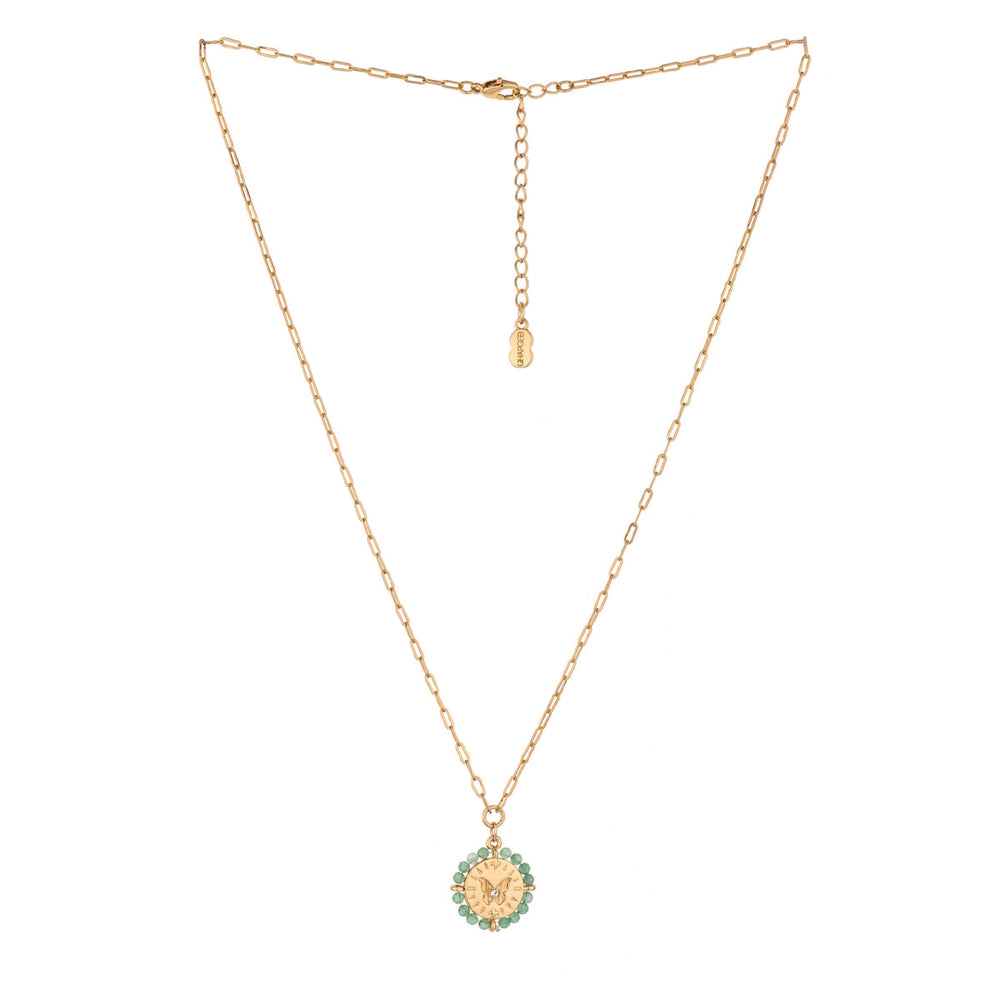 Aventurine Encircled Beaded Pendant Necklace on hwite