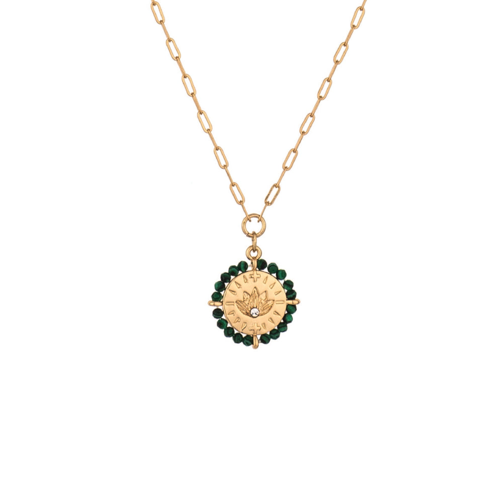 Malachite Encircled Beaded Pendant Necklace