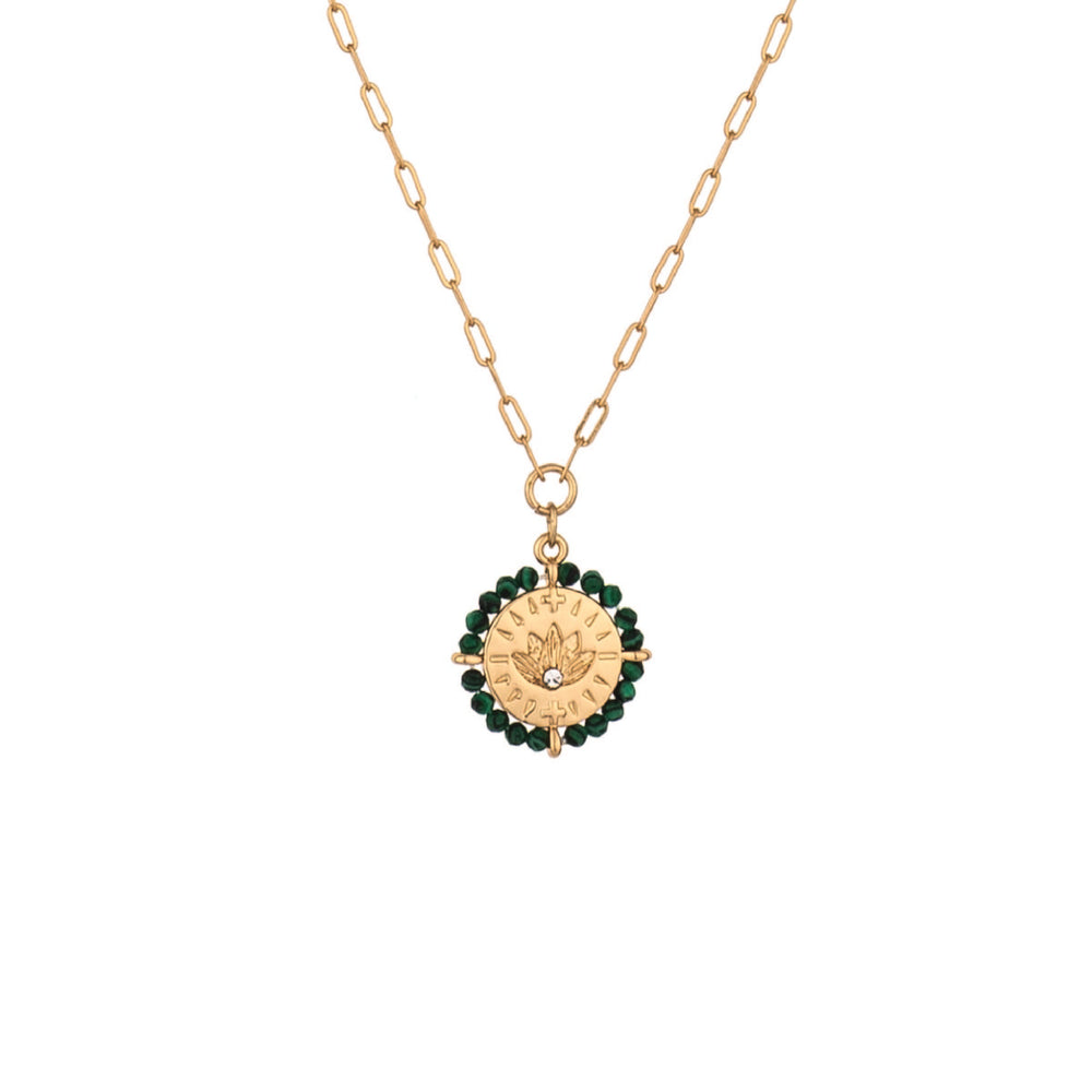 Malachite Encircled Beaded Pendant Necklace on white