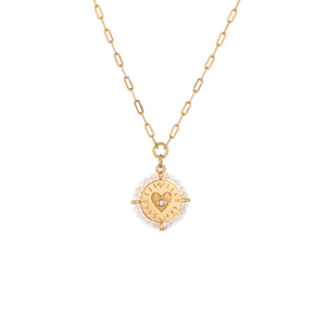 Rose Quartz Encircled Beaded Pendant Necklace on white