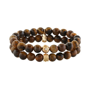 Tiger's Eye Beaded Motif Bracelet Set on white