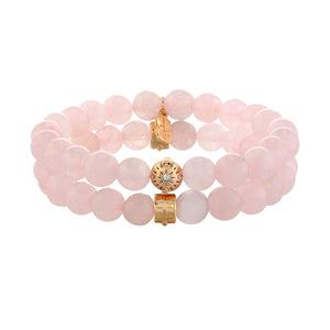 Rose Quartz Beaded Motif Bracelet Set on white