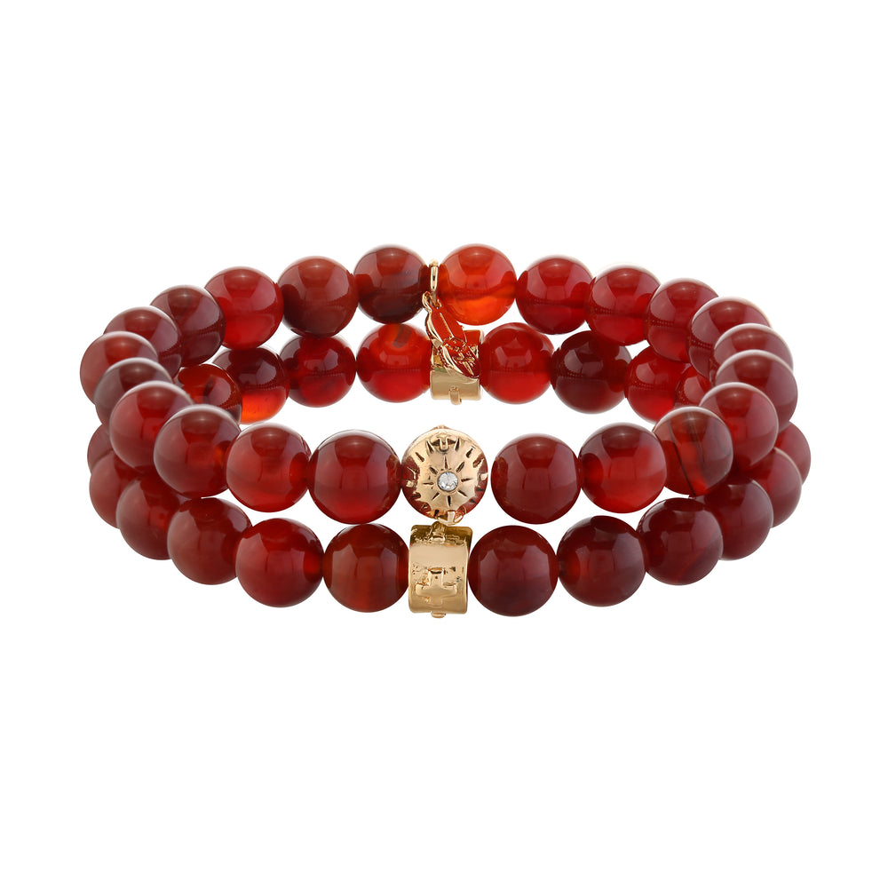 Carnelian Beaded Motif Bracelet Set